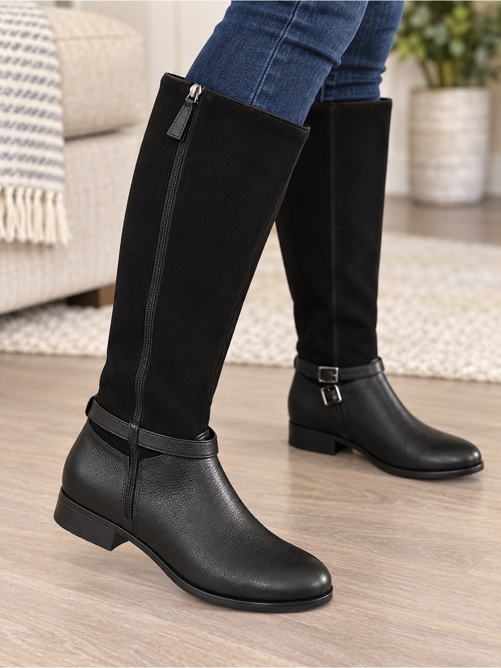 Trotters Black Knee High Riding Boots 10.5 W Wide NEW IN BOX